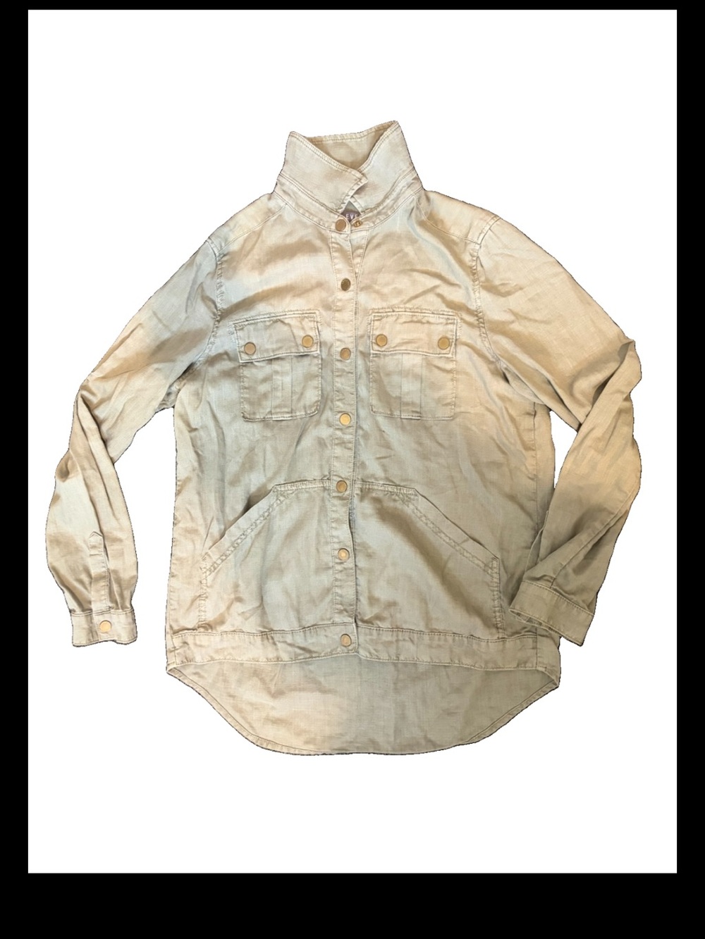 Level 99 Utility Shirt Womens M, GREEN Linen Blend Snap Front LT7771